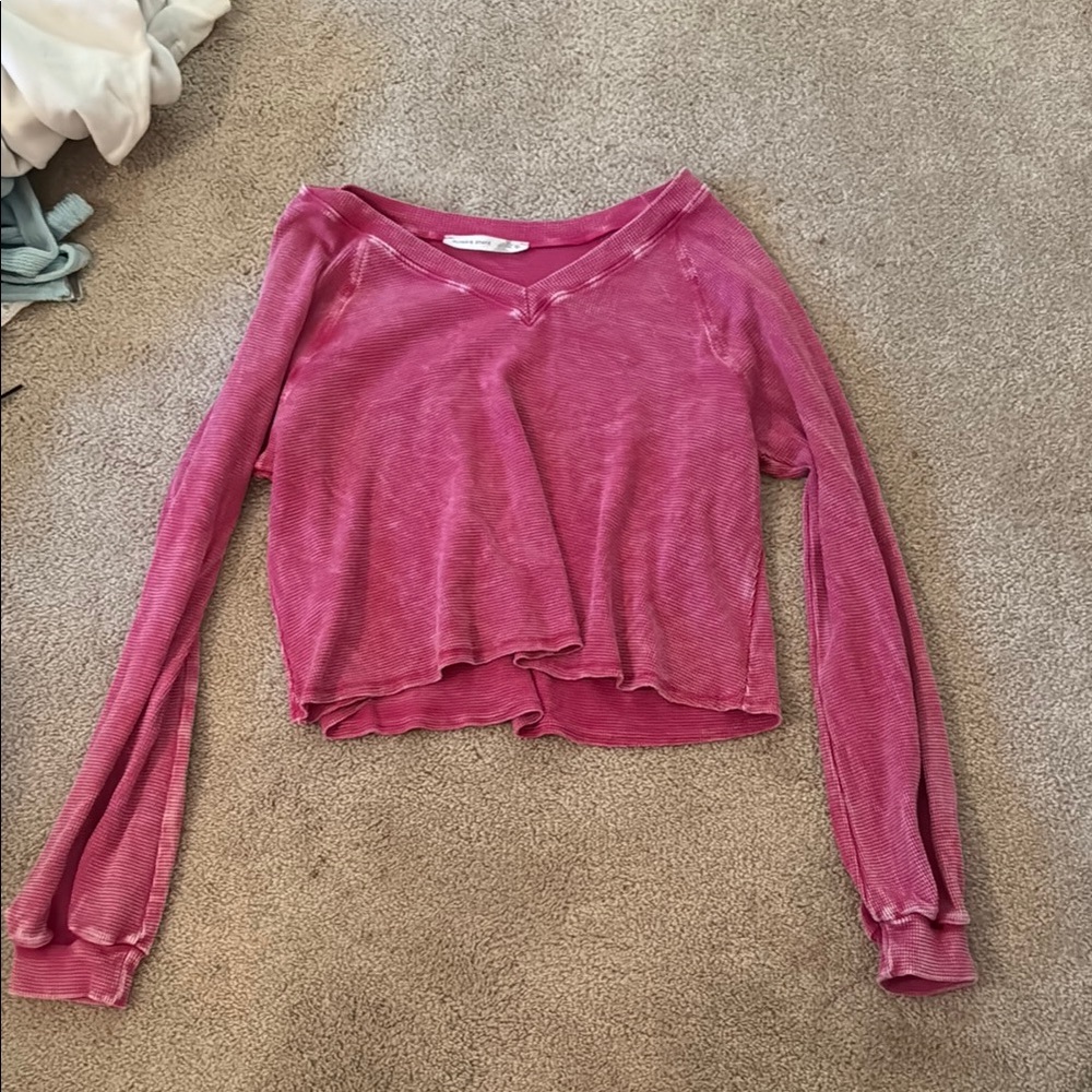 Altar'd State Pink Cropped Long Sleeve Hoodie